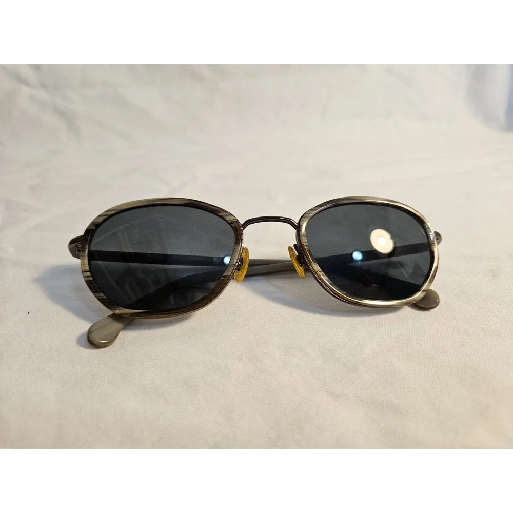Brooks Brothers Womens Oval Sunglasses Grey Brown Woodgrain‎ Pattern M CE